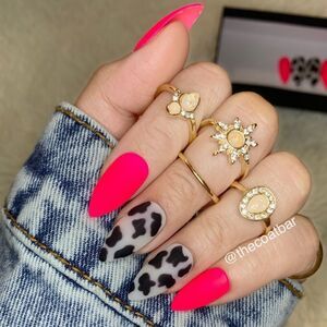 Neon Pink Cow Print Custom Press On Nails | High Quality Nails | Handmade
